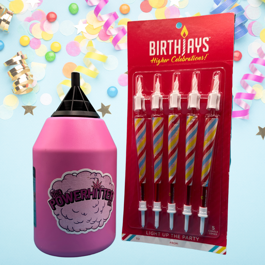 One pink PowerHitter paired with a Red BirthJays 5 Pack. A power combo to help everyone enjoy Higher Celebrations. 